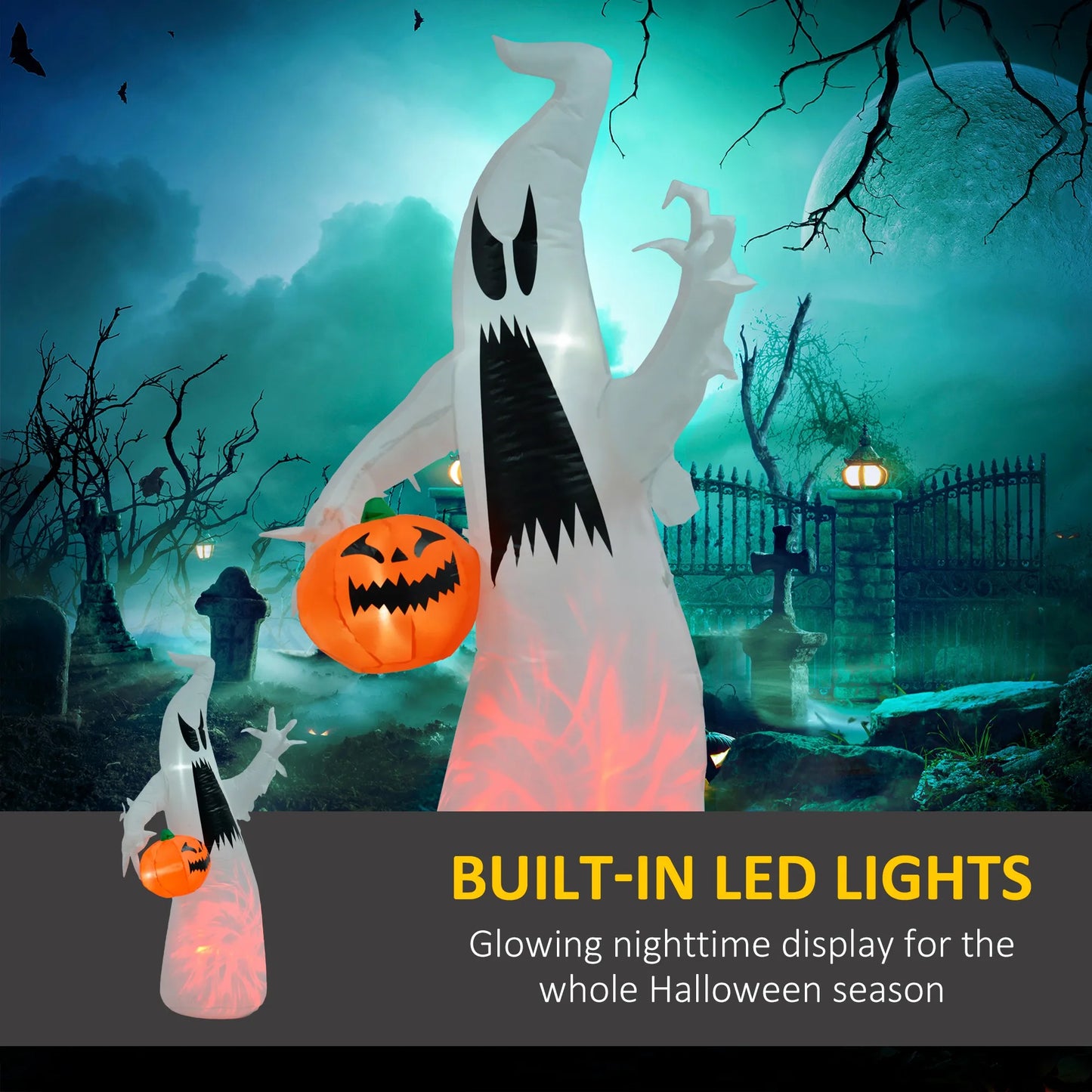5.9' Halloween Inflatable Outdoor Decoration Ghost with Pumpkin, Blow Up LED Yard Decor for Garden, Lawn, Party, Holiday, Waterproof, Red