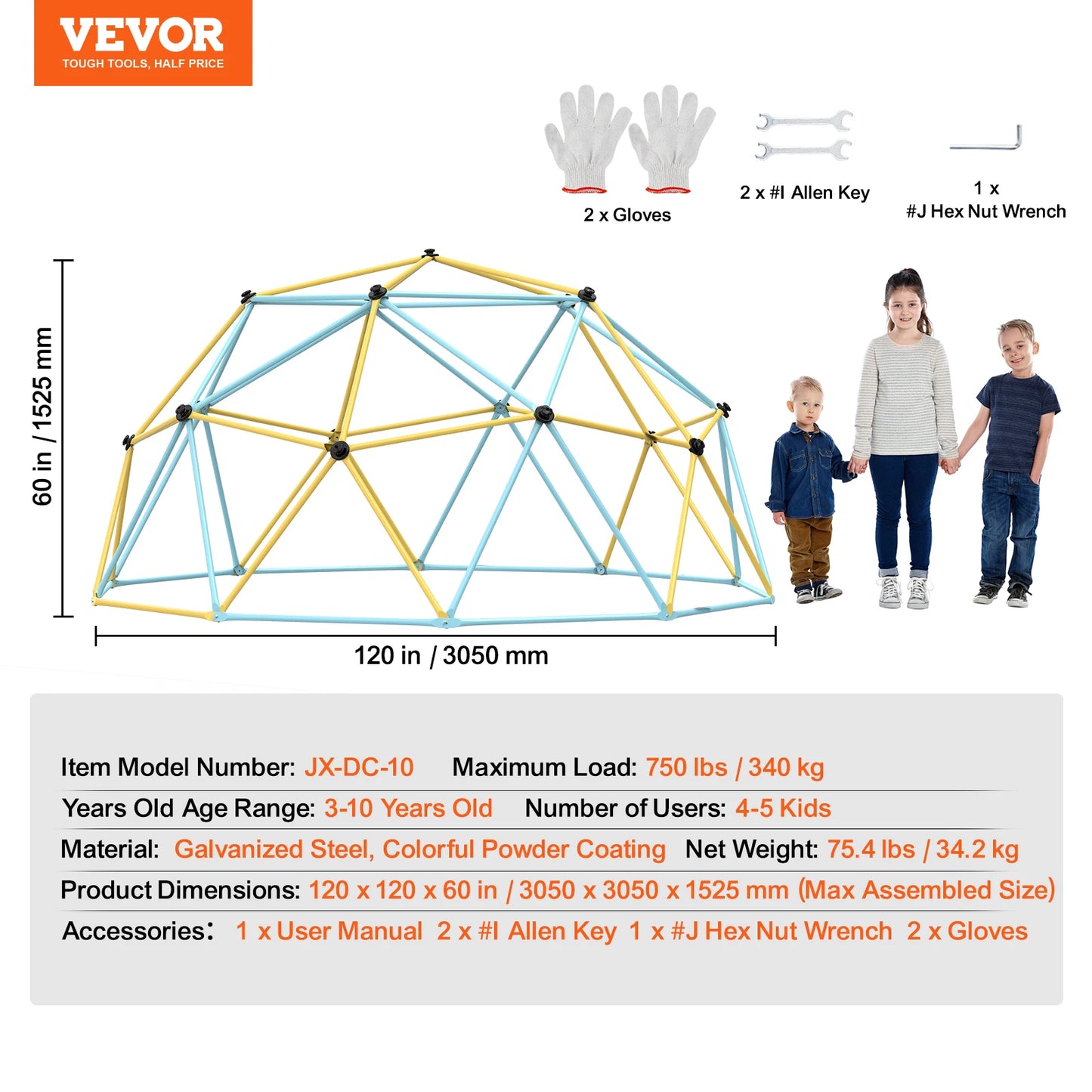SucceBuy Climbing Dome 6/8/10/12FT Geometric Dome Climber Hammock Swing Jungle Gym Climbing Grip Outdoor Backyard Play Equipment