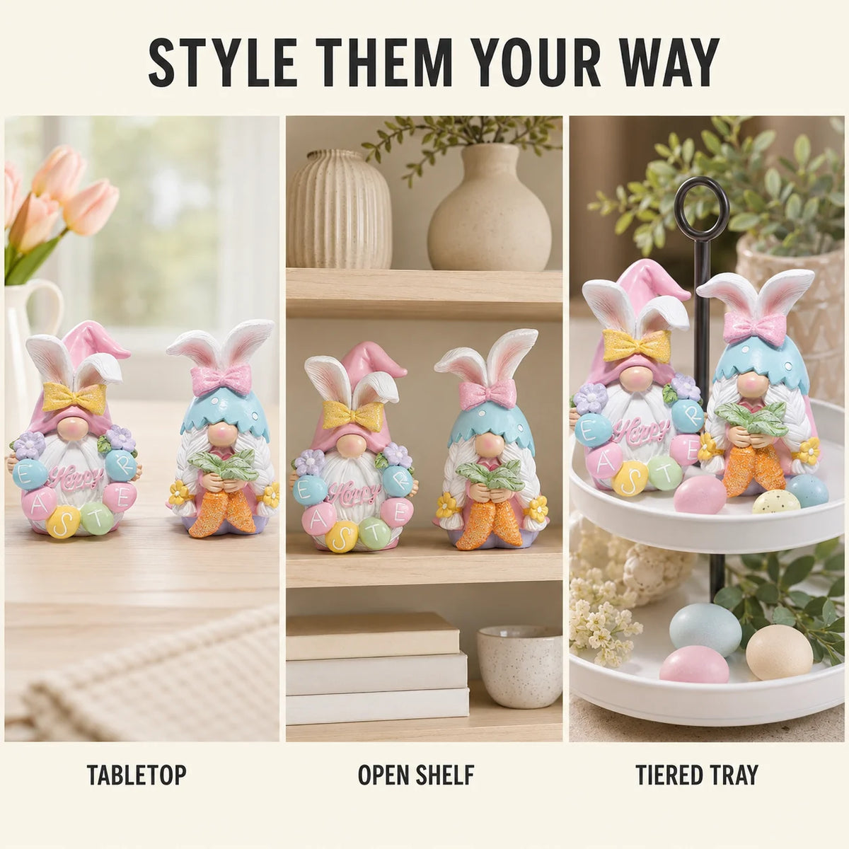 Hodao Resin Easter Gnome Figurine Set Spring Home Decor