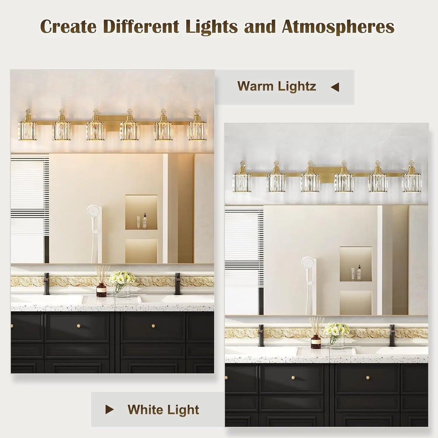 TWISTER.CK Crystal Gold 6 Light Modern Bathroom Vanity Lighting