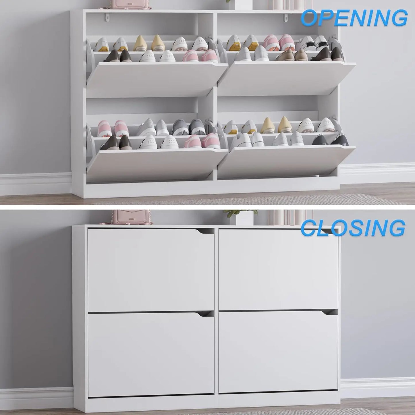 Shoe Cabinet With 4 Flip Drawers Freestanding Narrow Organizer