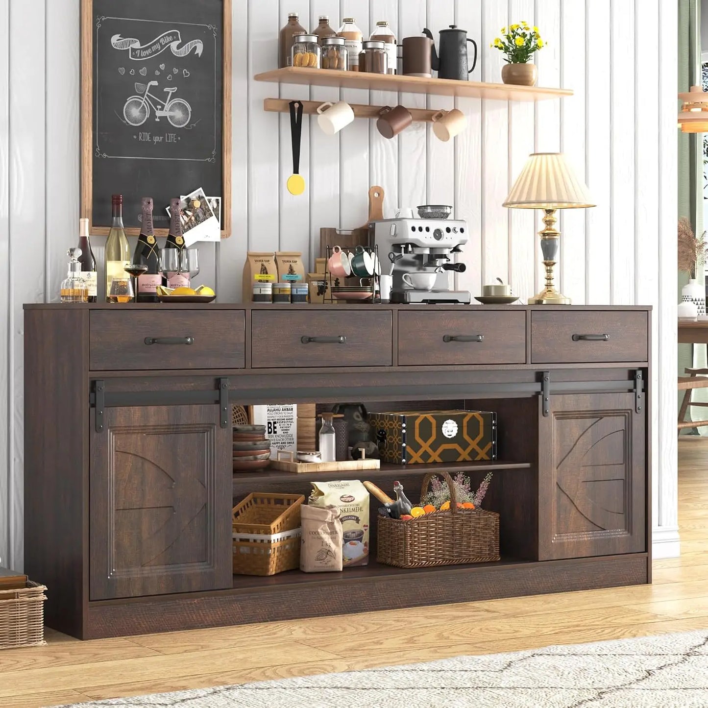 Guangbai Modern Farmhouse Sideboard Buffet With Storage Sliding Doors