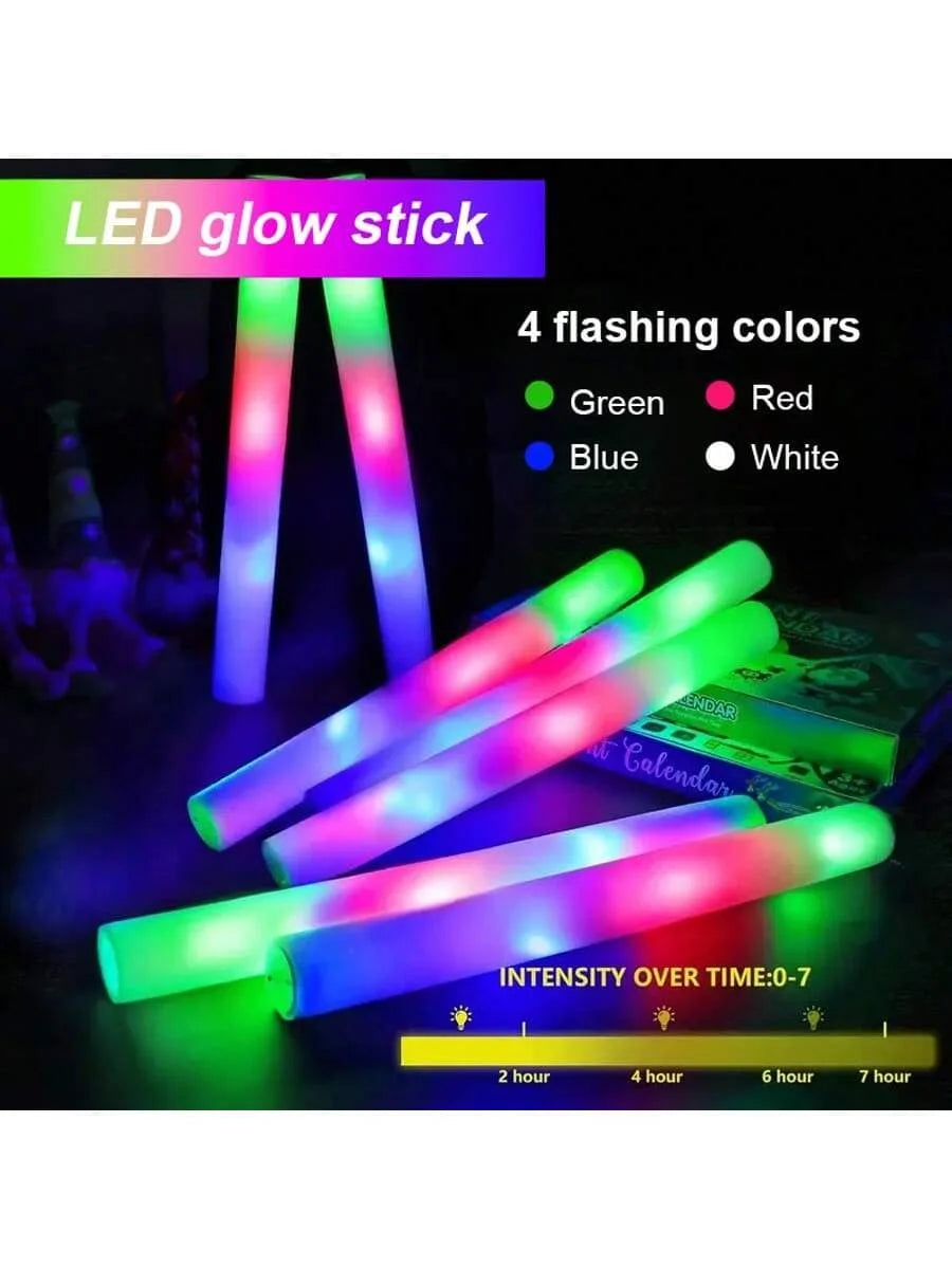 Foam Glow Sticks Vibrant Electric Multicolor RGB 30/100 Pcs LED Light Up Foam Batons With 3 Flashing Modes For Weddings Dances Concerts Birthday Halloween Christmas Party Supplies Party Favors Nightclub Rave Props Accessories