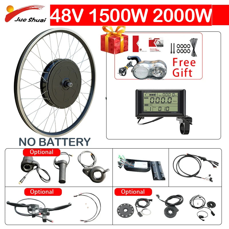 Jueshuai 48V 500W Ebike Conversion Kit Brushless Hub Motor Battery