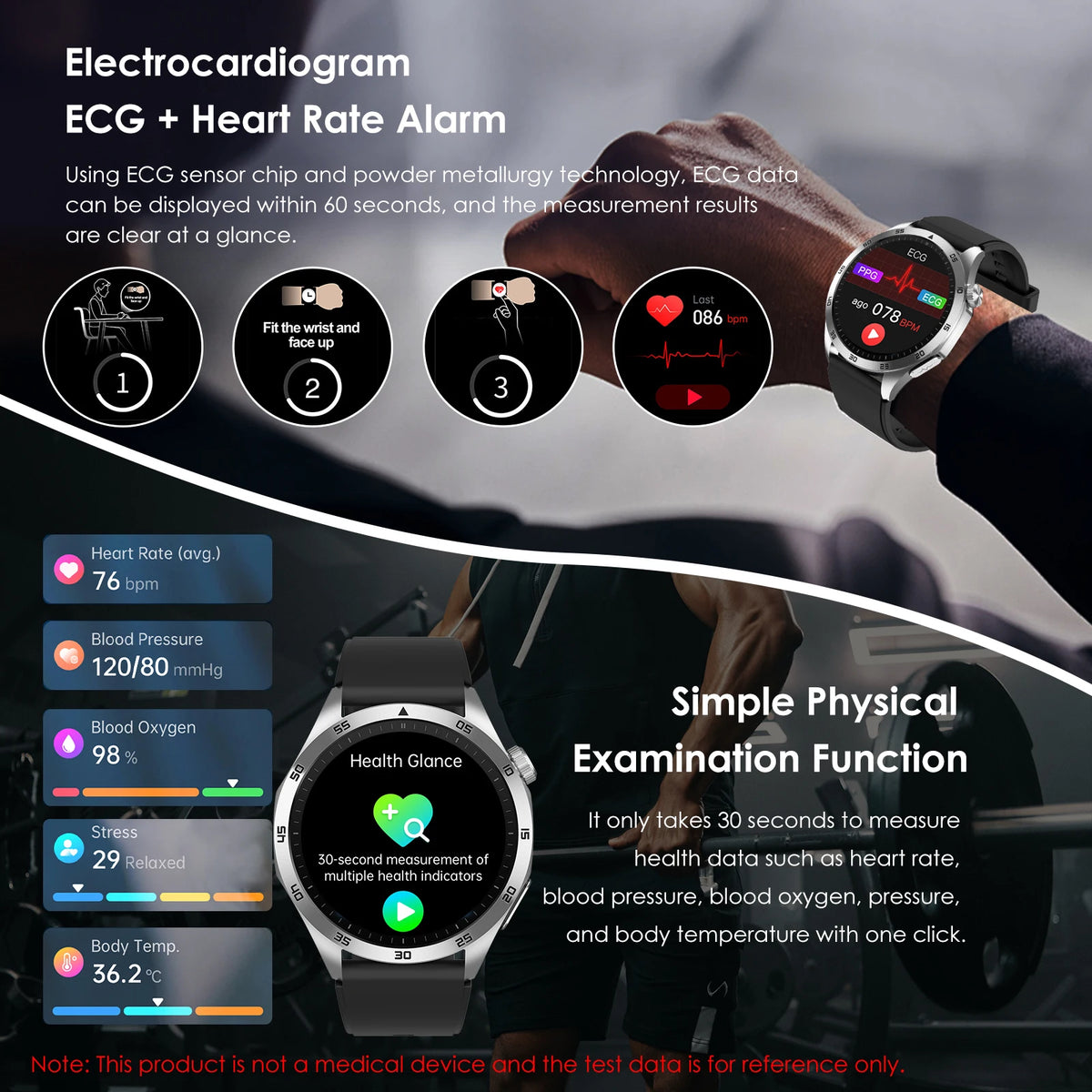 ECG PPG Health Smartwatch Blood Pressure Oxygen Tracking Bluetooth Calls