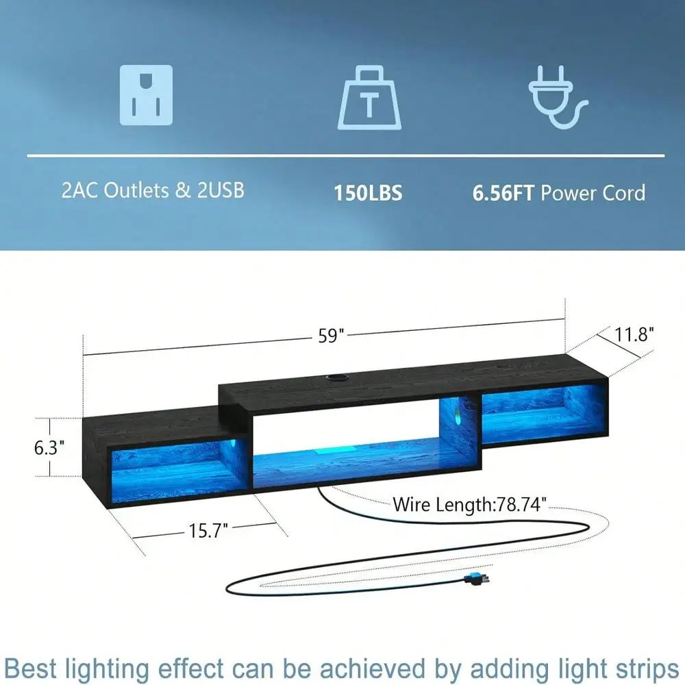 Floating TV Stand With Lights And Power Outlet Entertainment Center