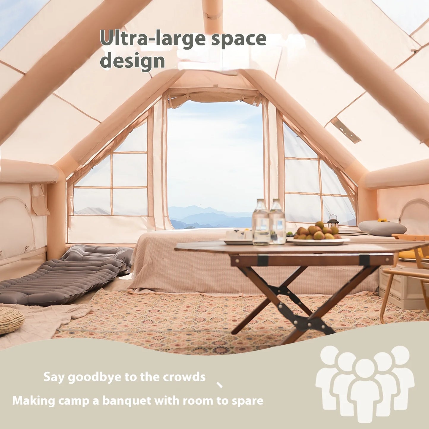 Pakicetus Inflatable Camping Tent With Stove Plug Quick Setup