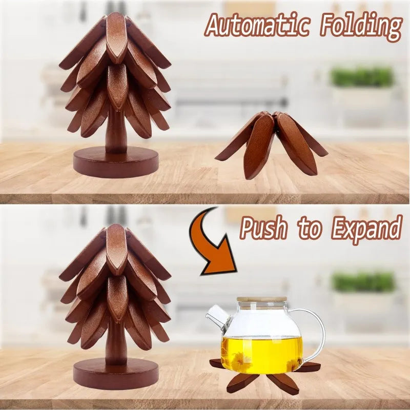 4PCS Tree Design Stand Bamboo Trivets Decorative Anti Scald Heat Resistant Table Mat Coaster Bamboo Placemats Pot Kitchen Tools