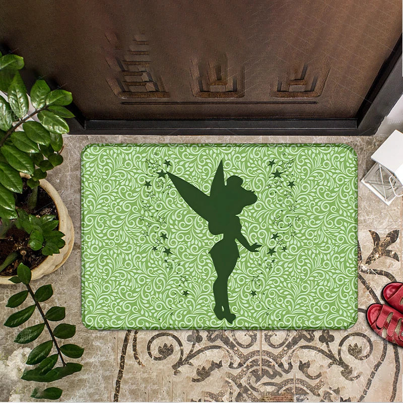 Disney Tinker Bell Green Silhouette Door Mat Non-Slip Absorbent Floor Rug for Home Bathroom Decor