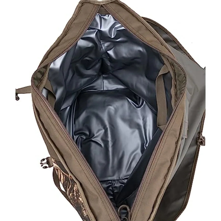 Wader Bag for fishing, durable nylon material, olive green color, waterproof and abrasion-resistant design