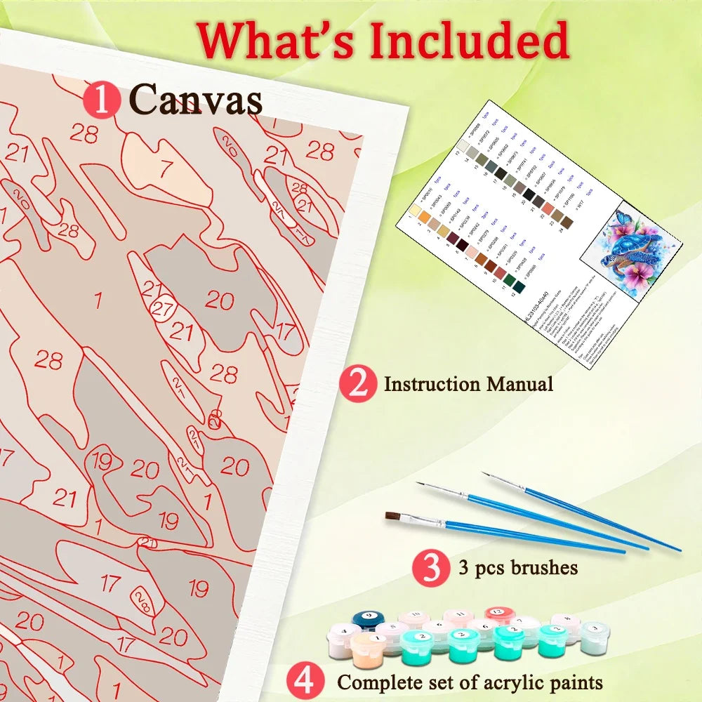 Sea Animal Paint By Numbers For Adult Diy Art Flower Turtle Craft Kit HandPainted On Canvas Valentines Gift Home Decor