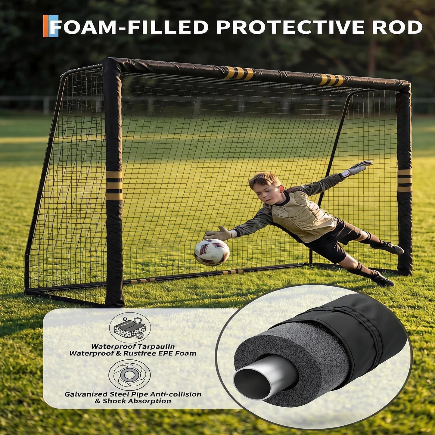 HiMISS Heavy Duty Galvanized Steel Backyard Soccer Goal Set