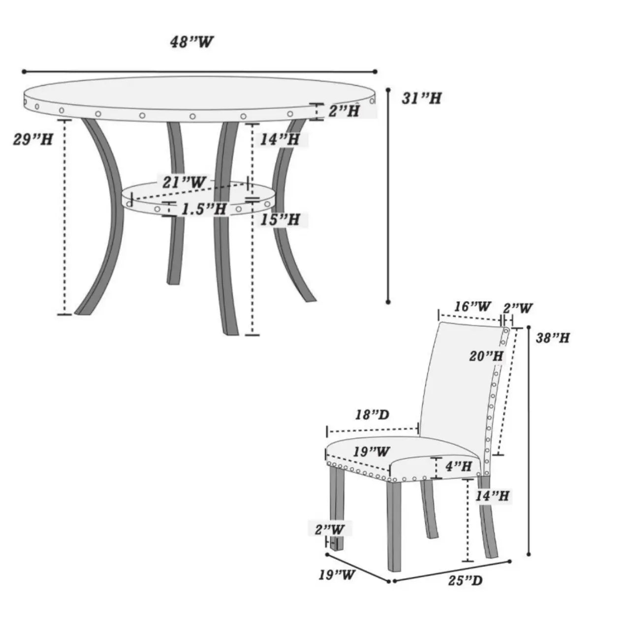 5 Piece Dining Set Round Table And Four Side Chairs