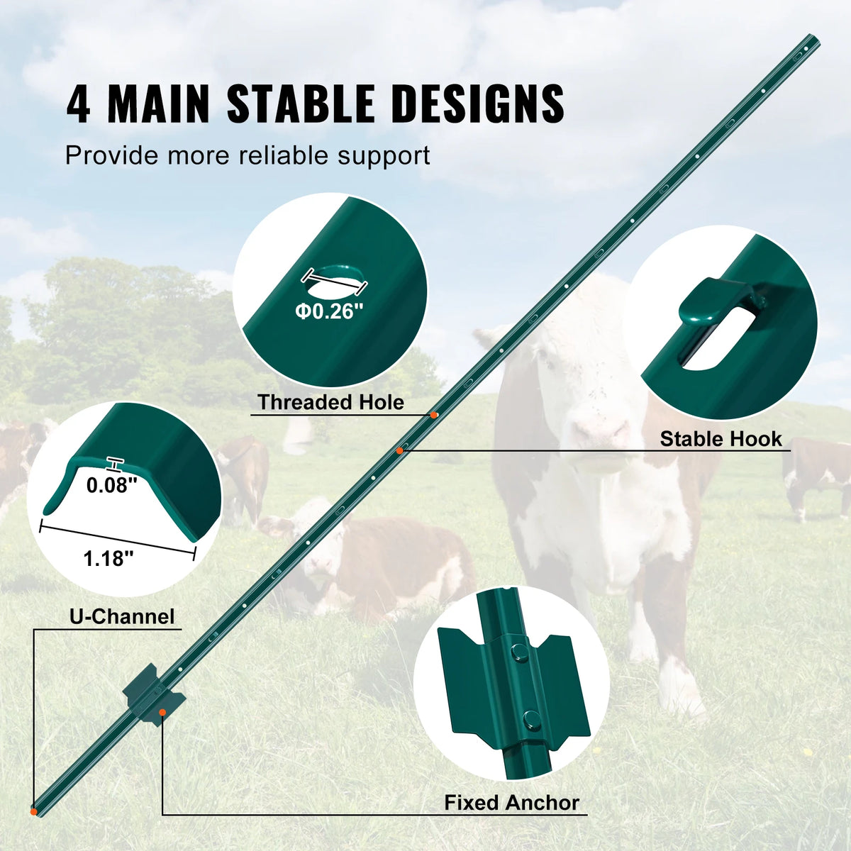 SucceBuy Heavy Duty Steel T-Post Fence Stakes for Outdoor Fencing
