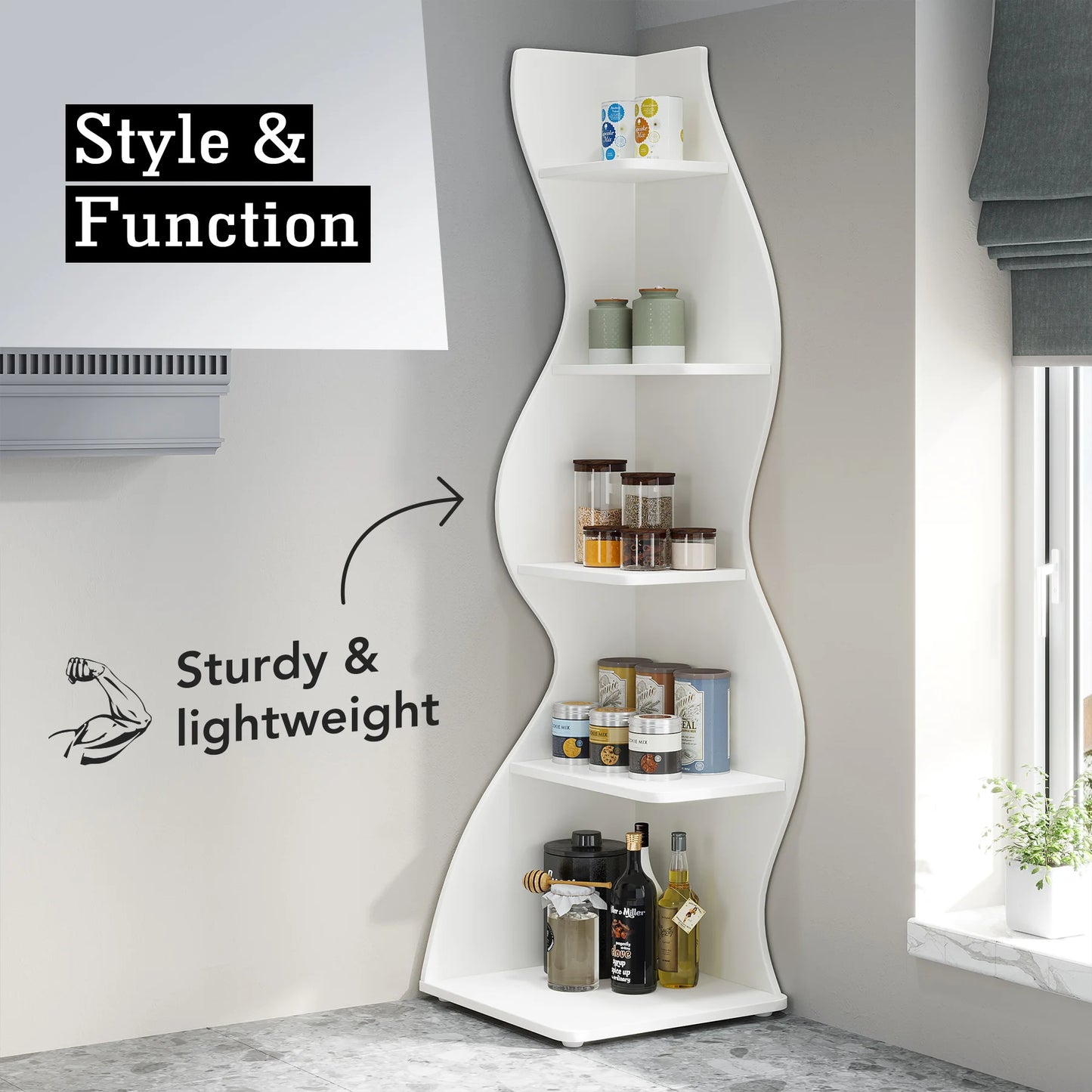 Tribesigns 5 Tier Corner Shelf Wall Bookcase Modern Plant Stand