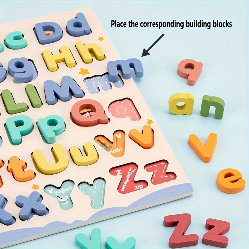 Wooden Letter Puzzle Board With Uppercase And Lowercase Letters 52