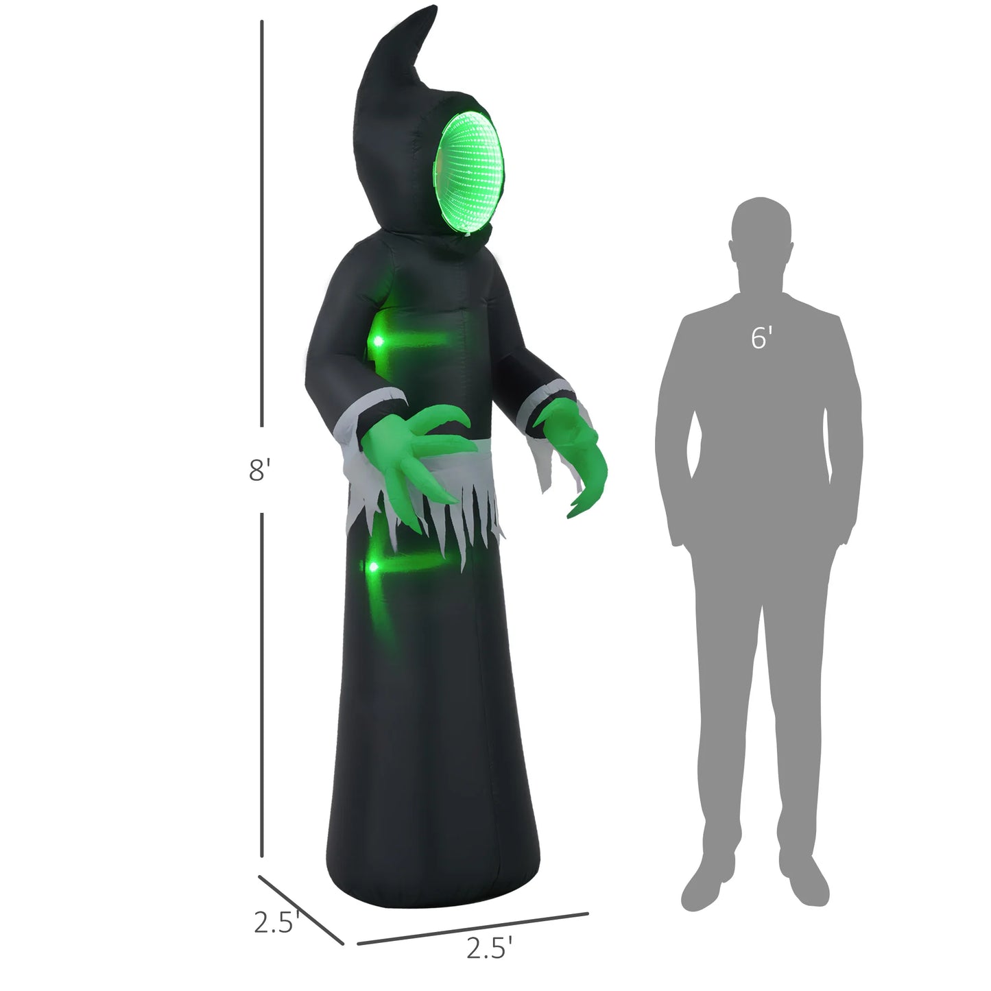 8ft Inflatable Halloween Decoration Mirror Face Ghost, Blow Up Outdoor LED Yard Display, Waterproof