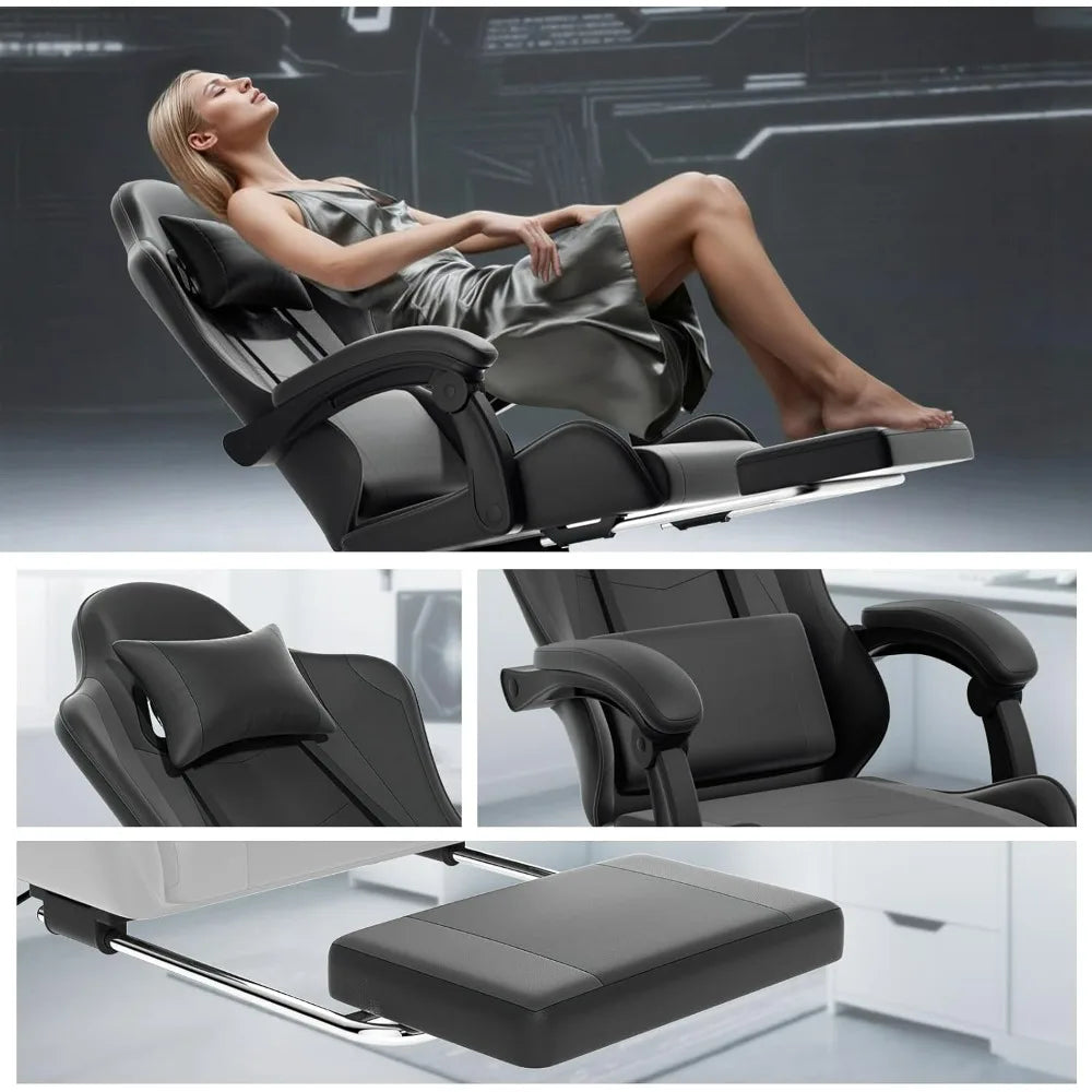 Athena Collection Ergonomic Gaming Chair With Footrest Headrest Lumbar Support