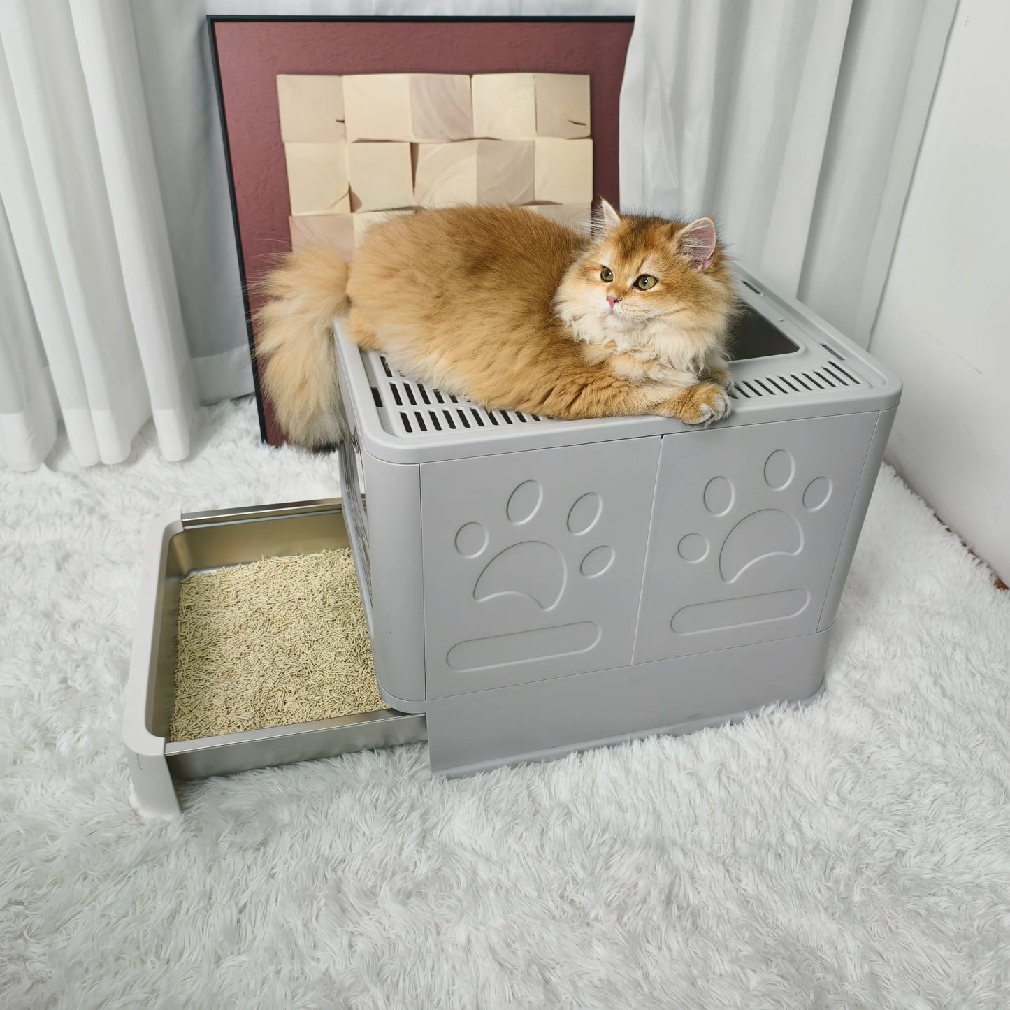 Totally Enclosed Cat Litter Box With Front Entry And Scoop