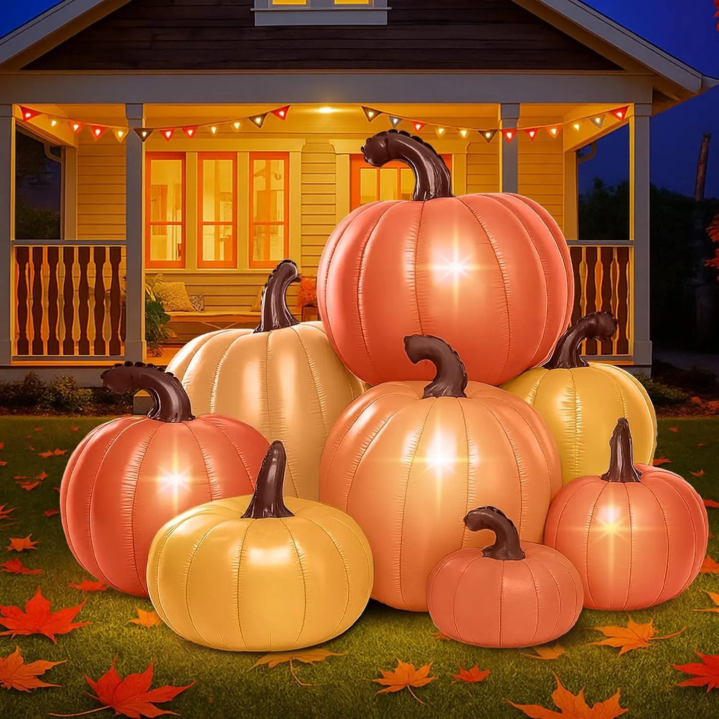 6 ft Tall Fall Thanksgiving Pumpkin Inflatable Decorations with Build-in LEDs Fall Harvest Stacked Pumpkin Blow up Outdoor Infla