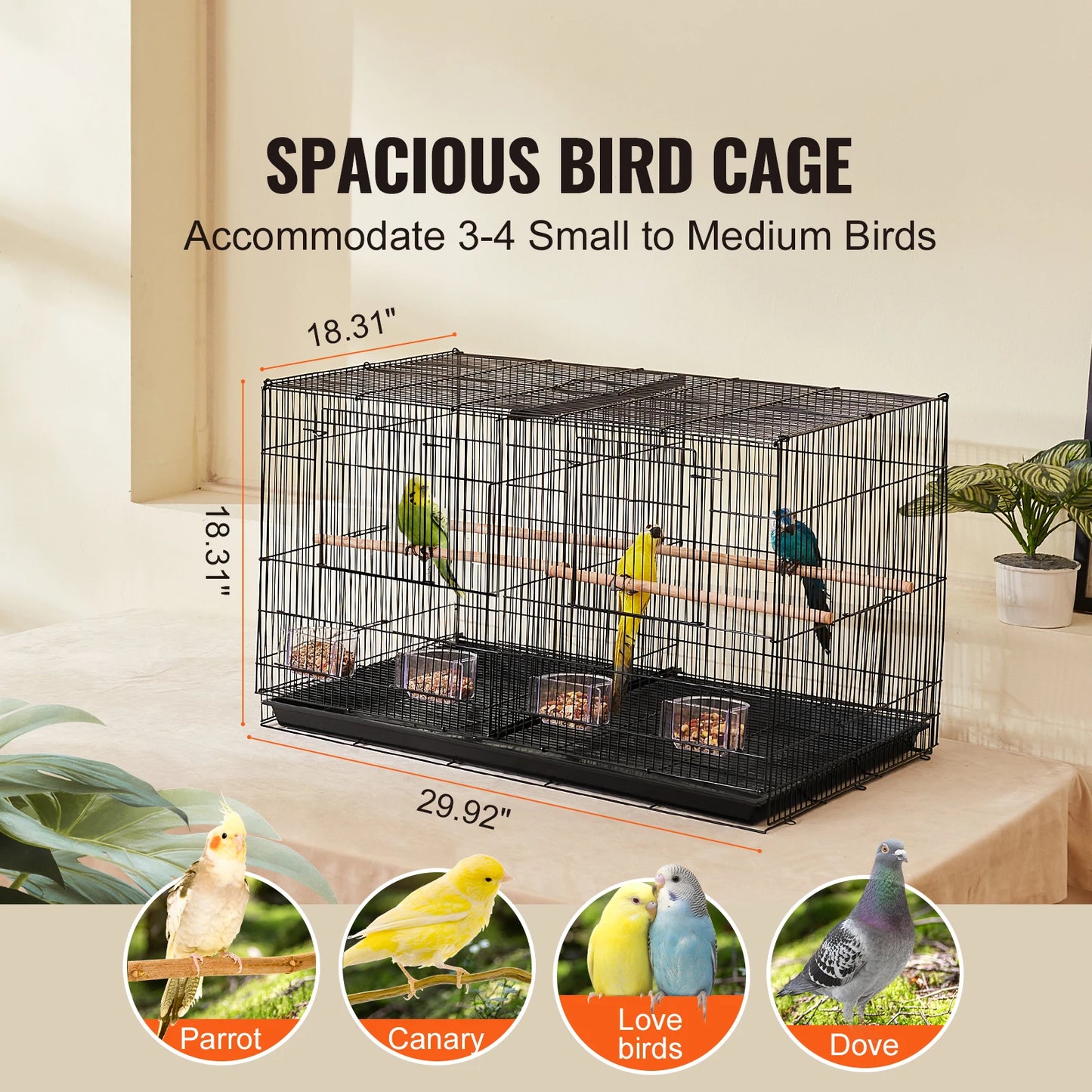 SucceBuy Bird Cage Stackable Divider Travel Cage With Handle Perch