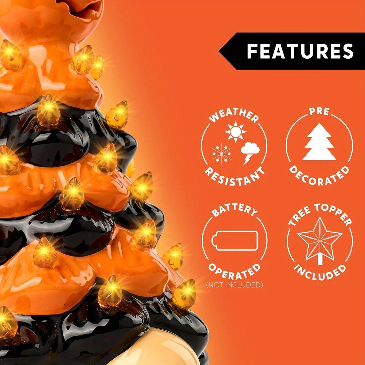 8.5 inch Tall Halloween Decoration Pumpkin Gnome Ceramic Tree with Build-in LEDs Tabletop Decor for Halloween Indoor Party Supplies Decoration, Battery Operated, Home Party Decors