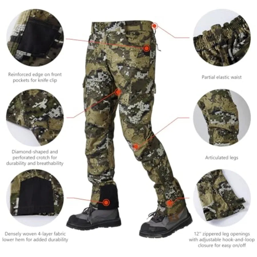 Hunting pants for men, waterproof breathable nylon with silent outer fabric, olive green, ideal for fishing, turkey and upland