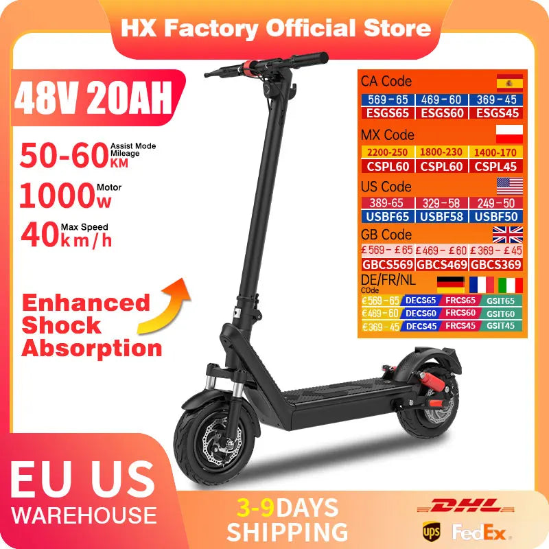 HX X9B Electric Scooter 1000W Foldable For Urban Adults