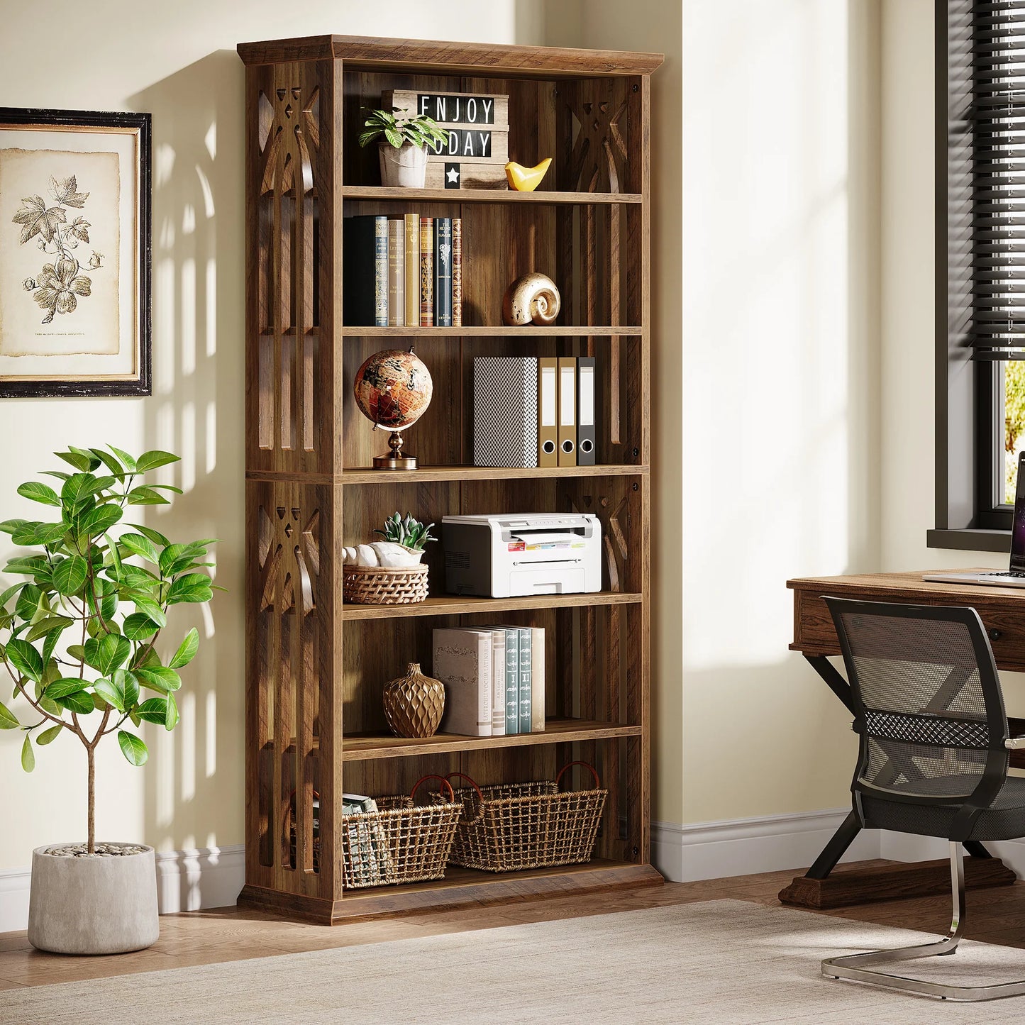 Tribesigns 6-Tier Bookshelf, 75-Inch Tall Bookcase, Large Bookshelves and Bookcases Freestanding Display Shelves, Wood Bookshelf