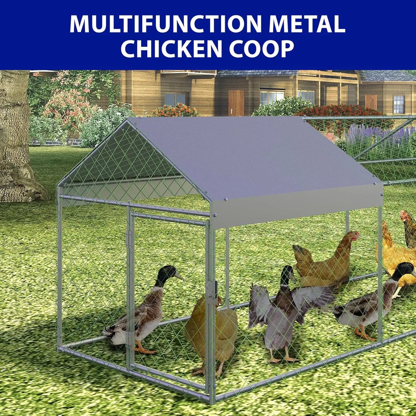 HiMISS Durable Portable Metal Chicken Coop With Waterproof Cover