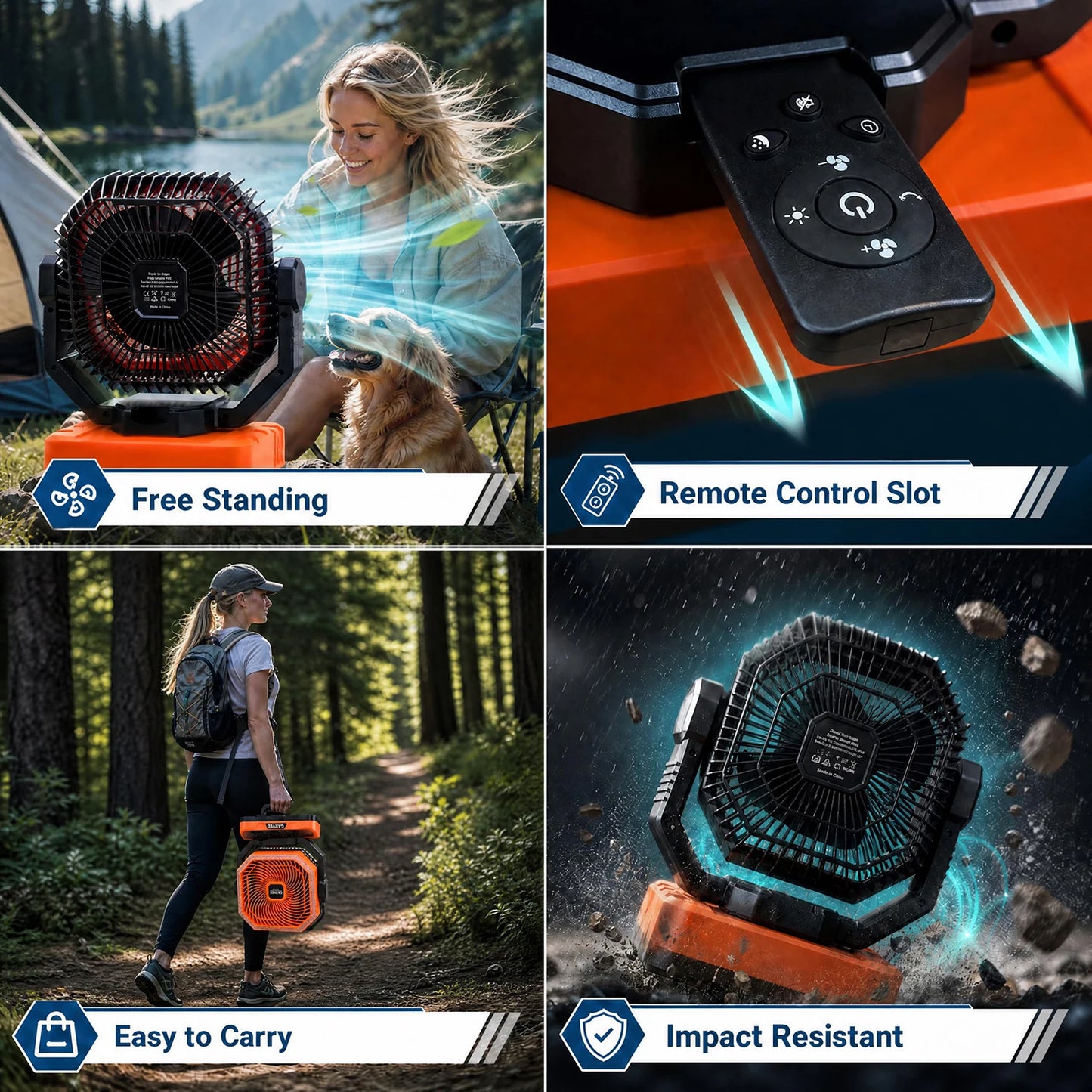 HiMISS Portable Camping Fan With Remote Timer And Led Light