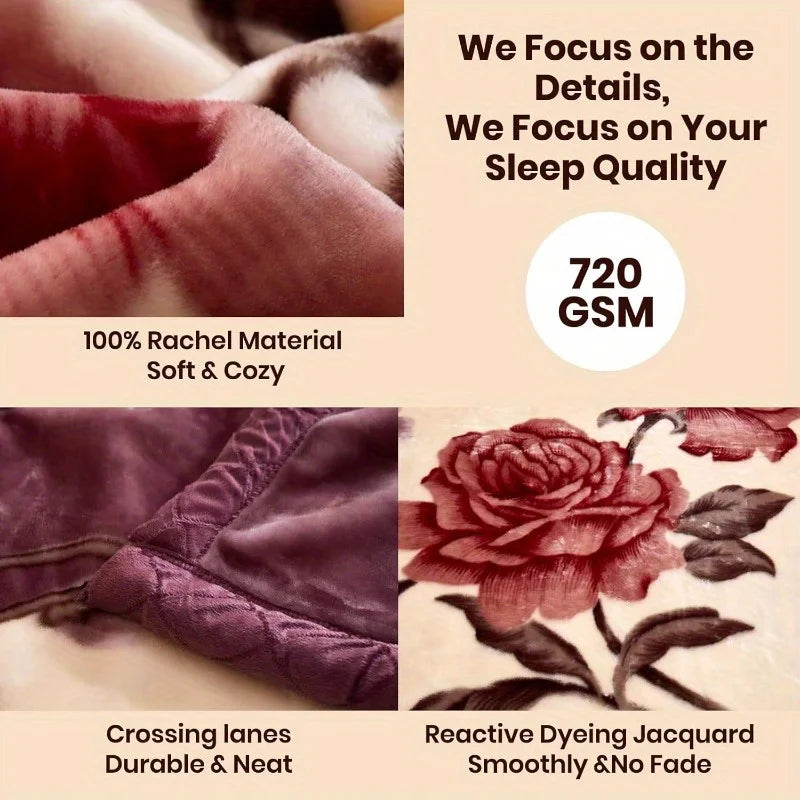 Gray Bean Paste Red Bean Double Layer Raschel Blanket Throw