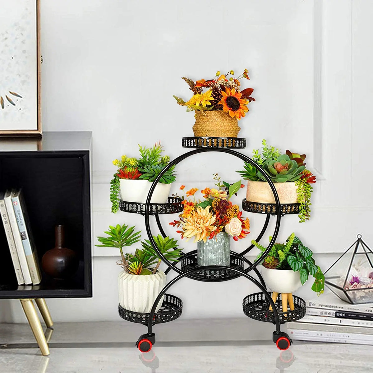 BINGOPAW Multi Tier Metal Plant Stand With Wheels for Indoor Outdoor Use