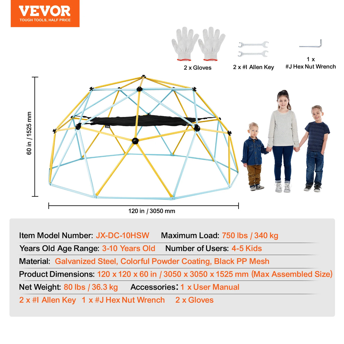 SucceBuy Climbing Dome 6/8/10/12FT Geometric Dome Climber Hammock Swing Jungle Gym Climbing Grip Outdoor Backyard Play Equipment