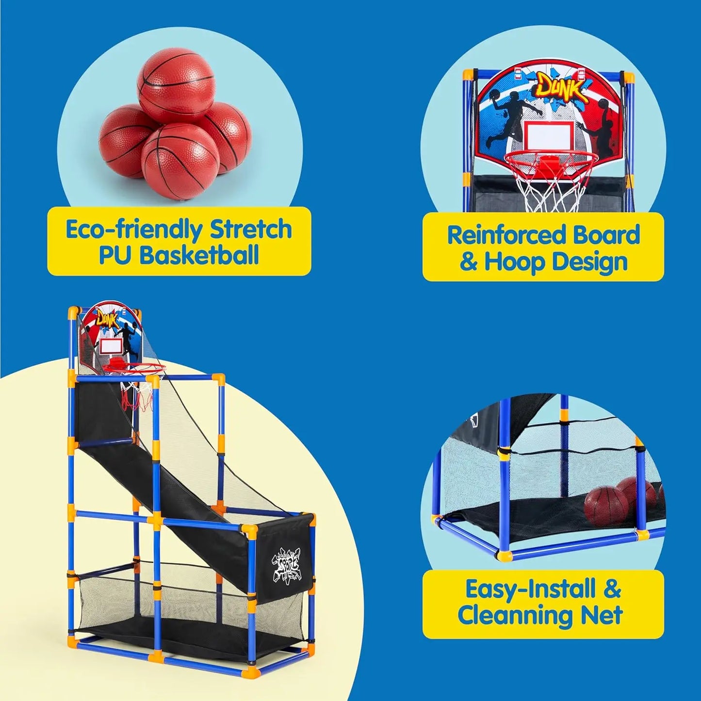 Joyfy Kids Arcade Basketball Game Set With 4 Balls And Hoop Indoor Outdoor Play