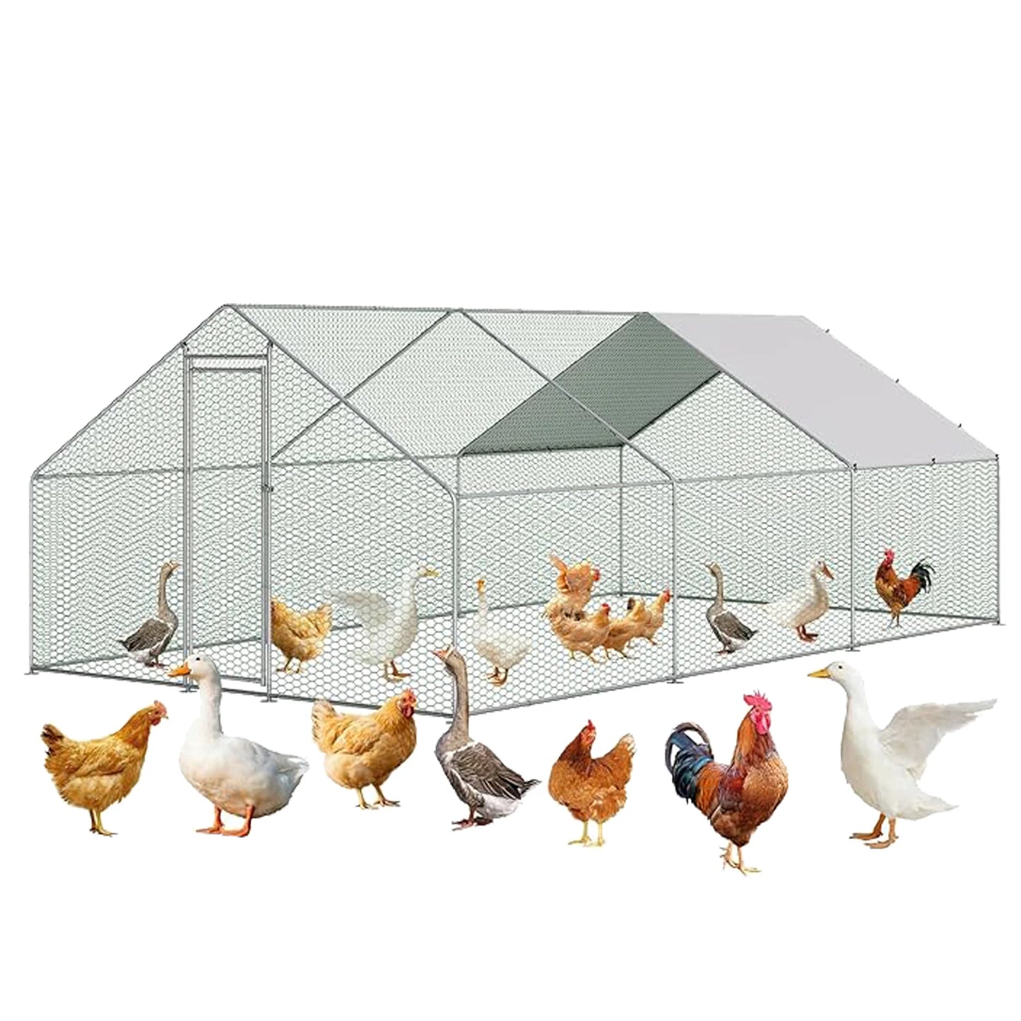 HiMISS Heavy Duty Metal Chicken Coop Walk-In Poultry Cage