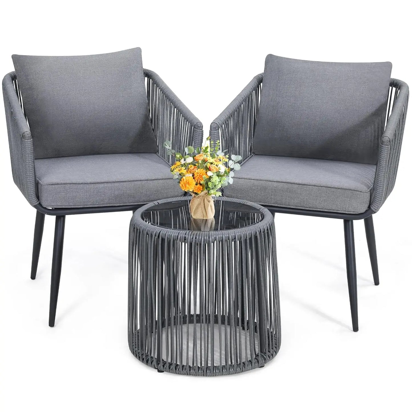 Four Piece Modern Wicker Patio Bistro Outdoor Furniture Set