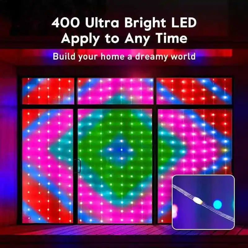 Waterproof Festive LED Curtain Lights, Music Synchronized & Remote Controlled, Outdoor Christmas Patio and Garden Decor
