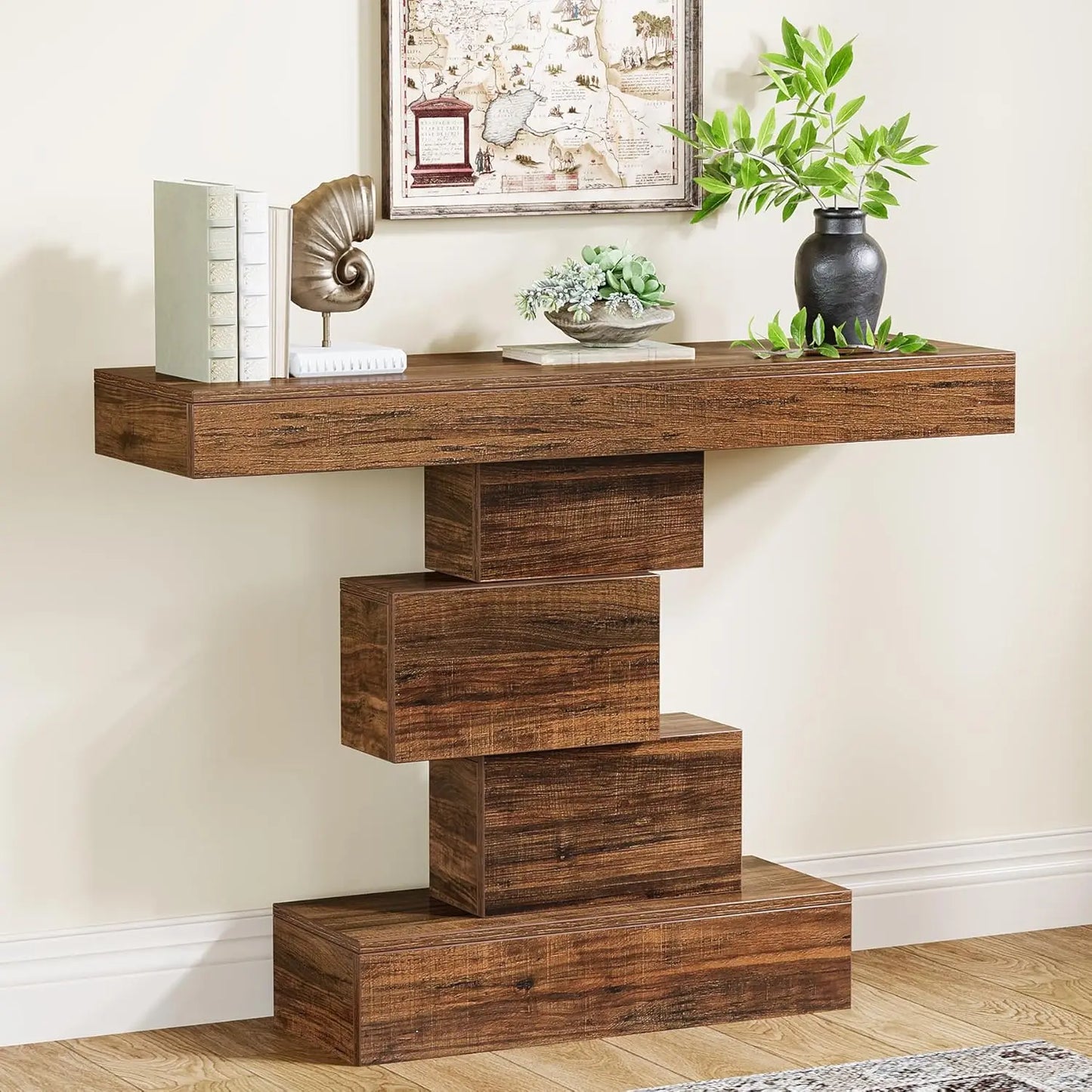 Tribesigns Farmhouse Wooden Console Table With Geometric Base