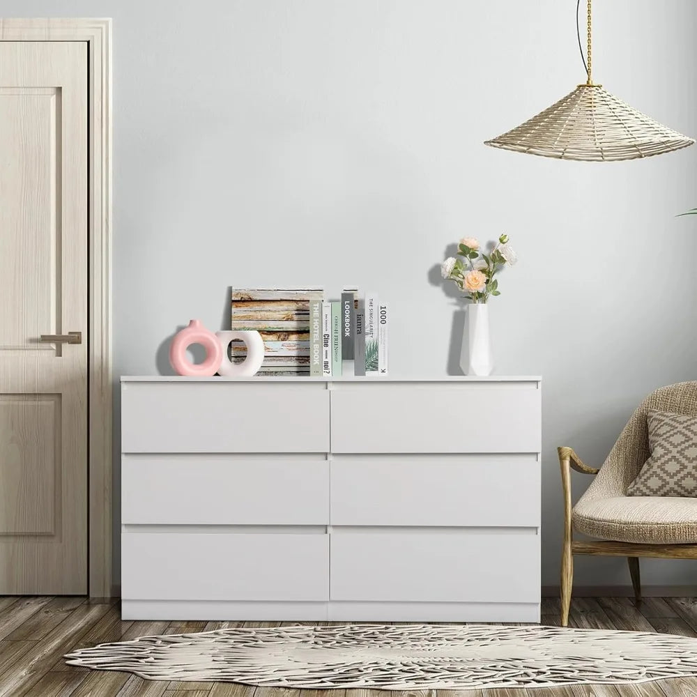 Modern Wood Dresser With Six Drawers And Anti Tipping Device