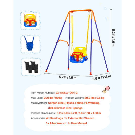 SucceBuy 2-In-1 Toddler Swing&Jumper Soft Foldable A-Frame Metal Stand Heavy Duty Thick Ropes Easy Install Store Indoor/Outdoor