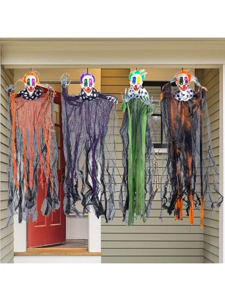 29 inch Tall Hanging Clown Halloween Decorations Outdoor Props Front Porch Party Supplies Garden Yard Lawn Scary Horror