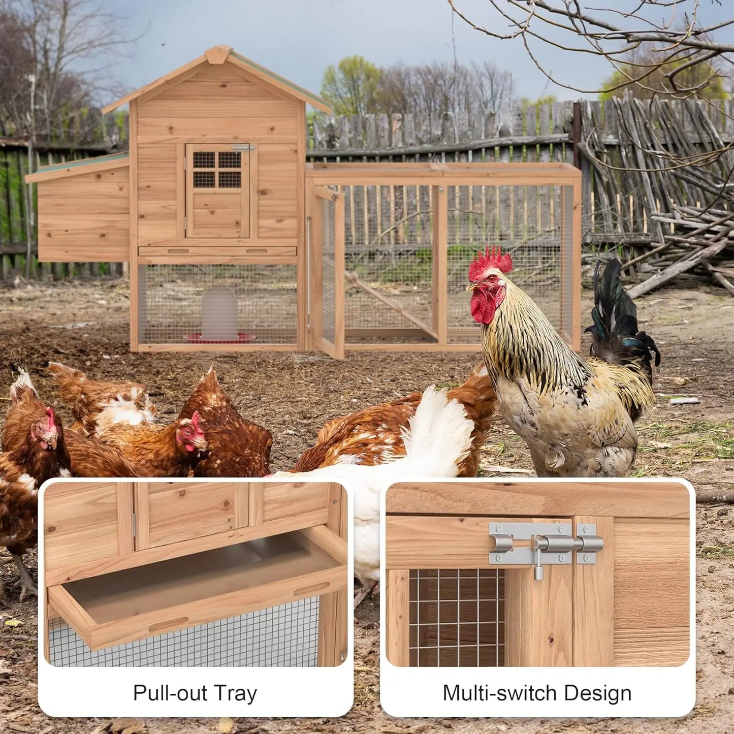 Outdoor Chicken Coop For 2-4 Chickens Wooden Hen House Hutch