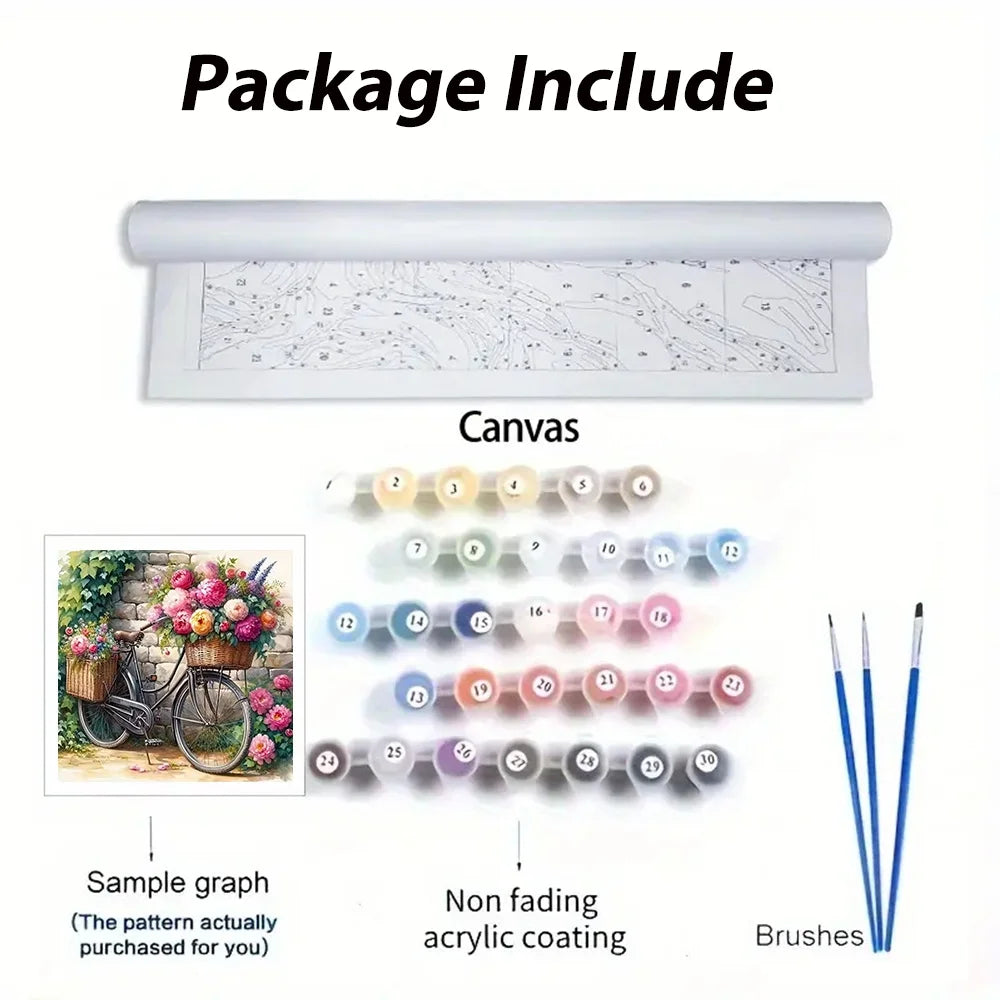 Diy Art Craft Kit Flower Bicycle Picture Paint By Numbers For Adult HandPainted On Canvas Valentines Gift Home Decor