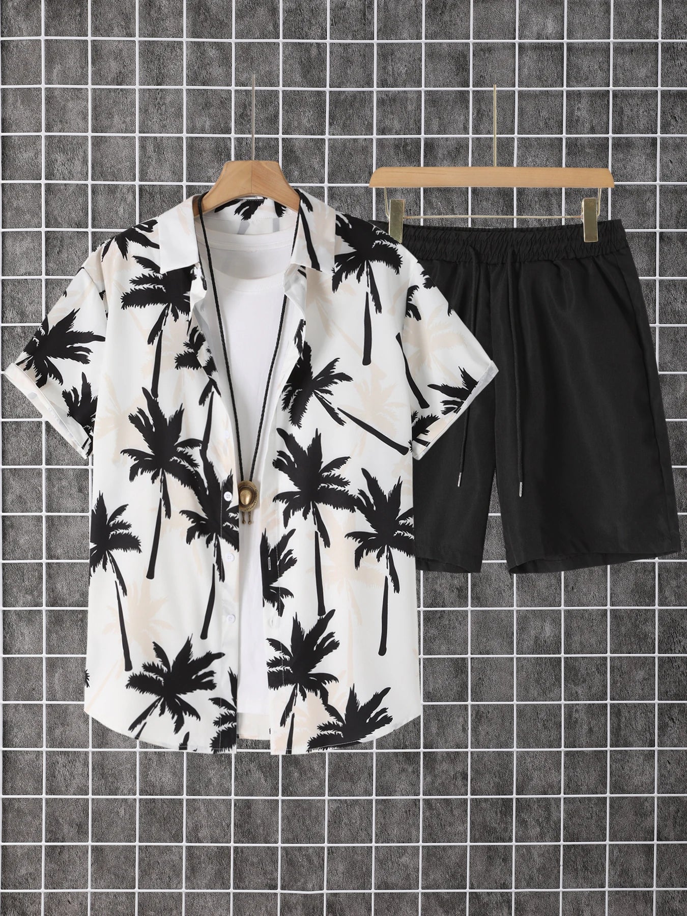 Men's Short Sleeve Button Down Shirt With Lapel Pattern Set