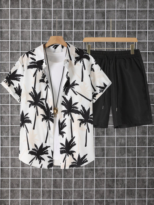 Men's Short Sleeve Button Down Shirt With Lapel Pattern Set