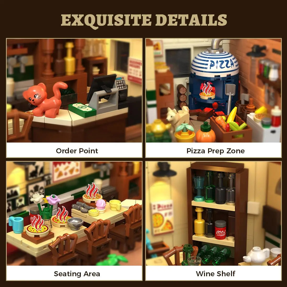 HOGOKIDS City Street Pizza Restaurant Building Set With LED House