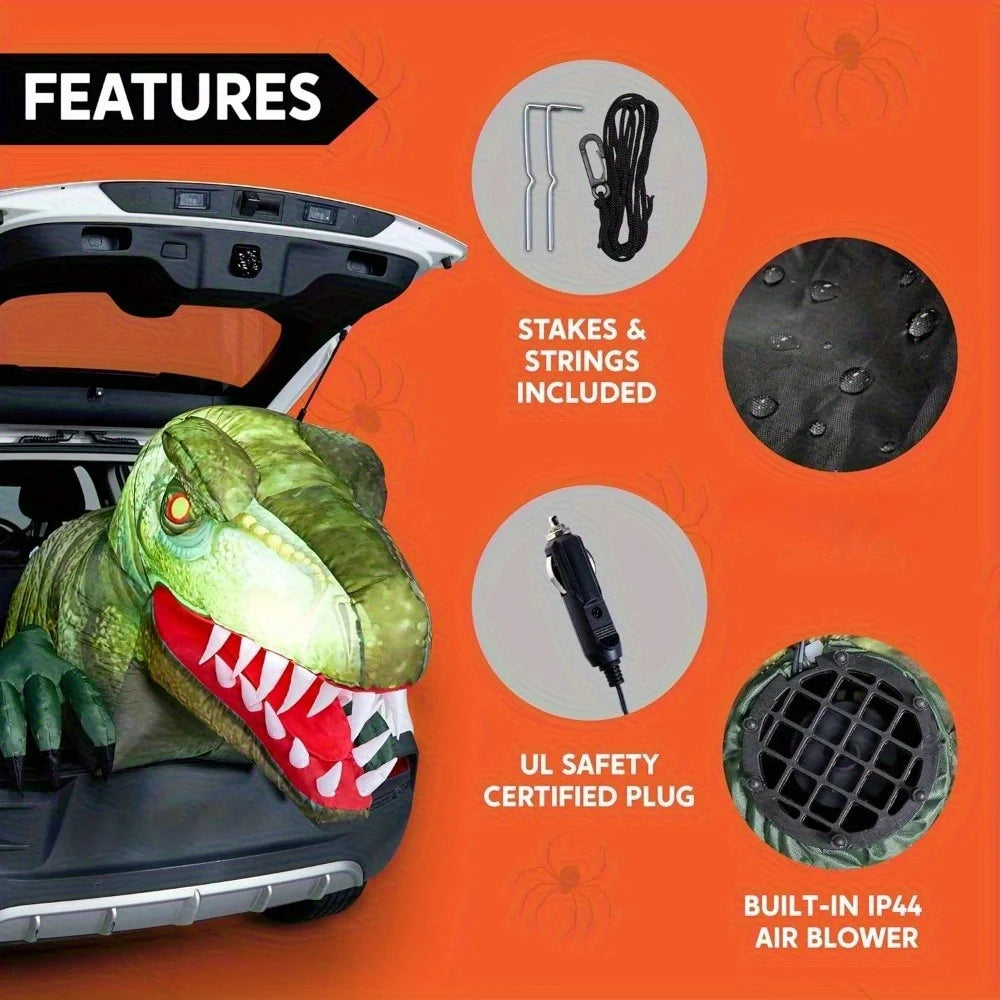 Animated Halloween Inflatable Outdoor Decorations Trunk or Treat Car Decorations Animated Dinosaur with LEDs for Yard Decor