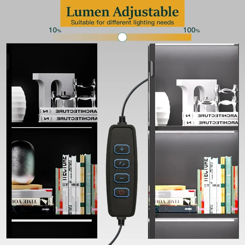 Display Cabinet with Glass Doors and LED Lights, Glass Display Case with 3 Adjustable Shelves,4 Tier of Storage Space Curio Cabi