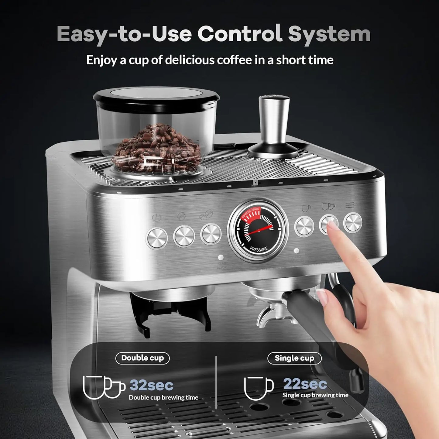 Acekool Espresso Machine With Built In Grinder And Steam Wand